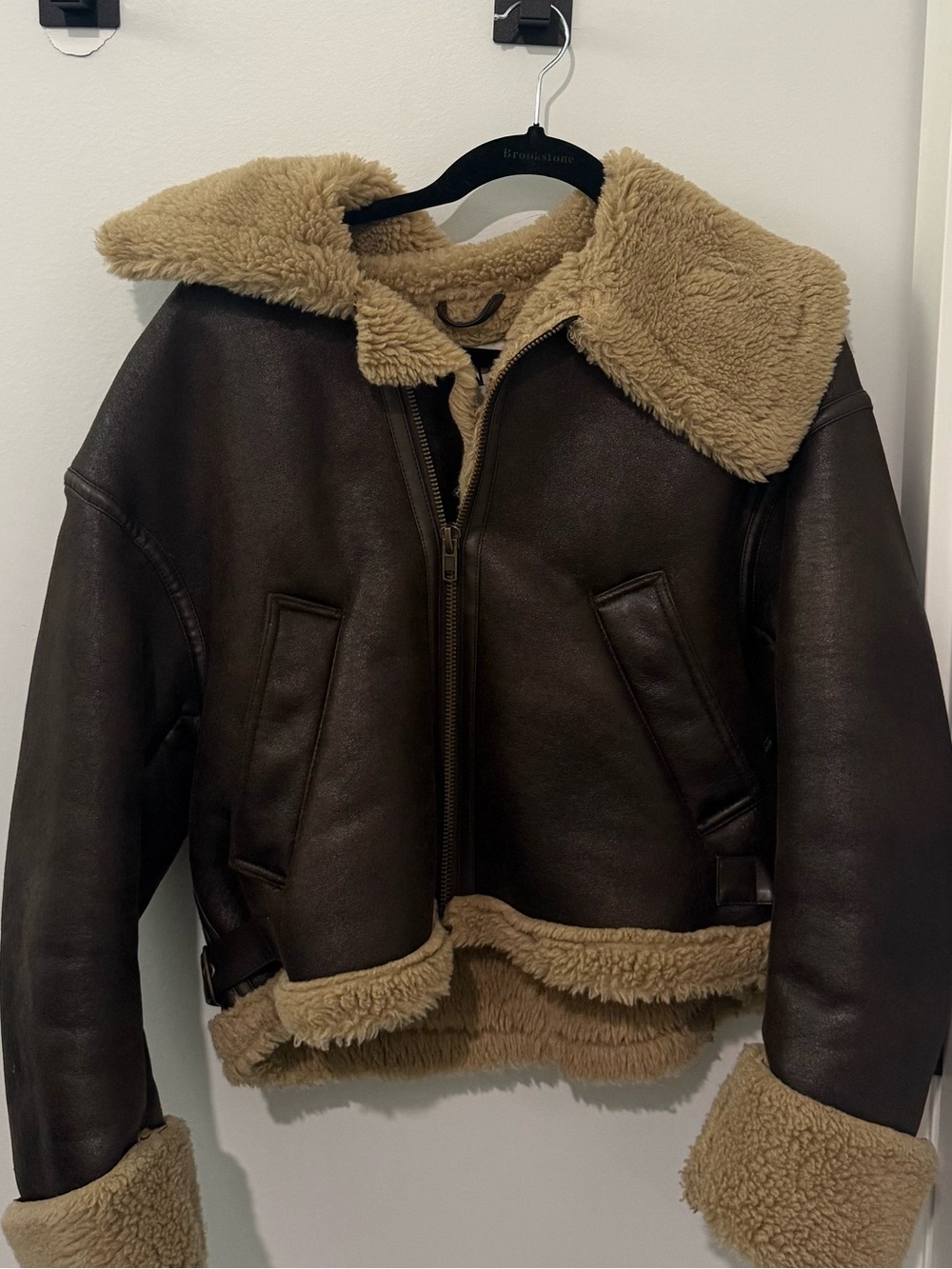 Zara Faux Shearling Aviator Jacket - Brown/Tan